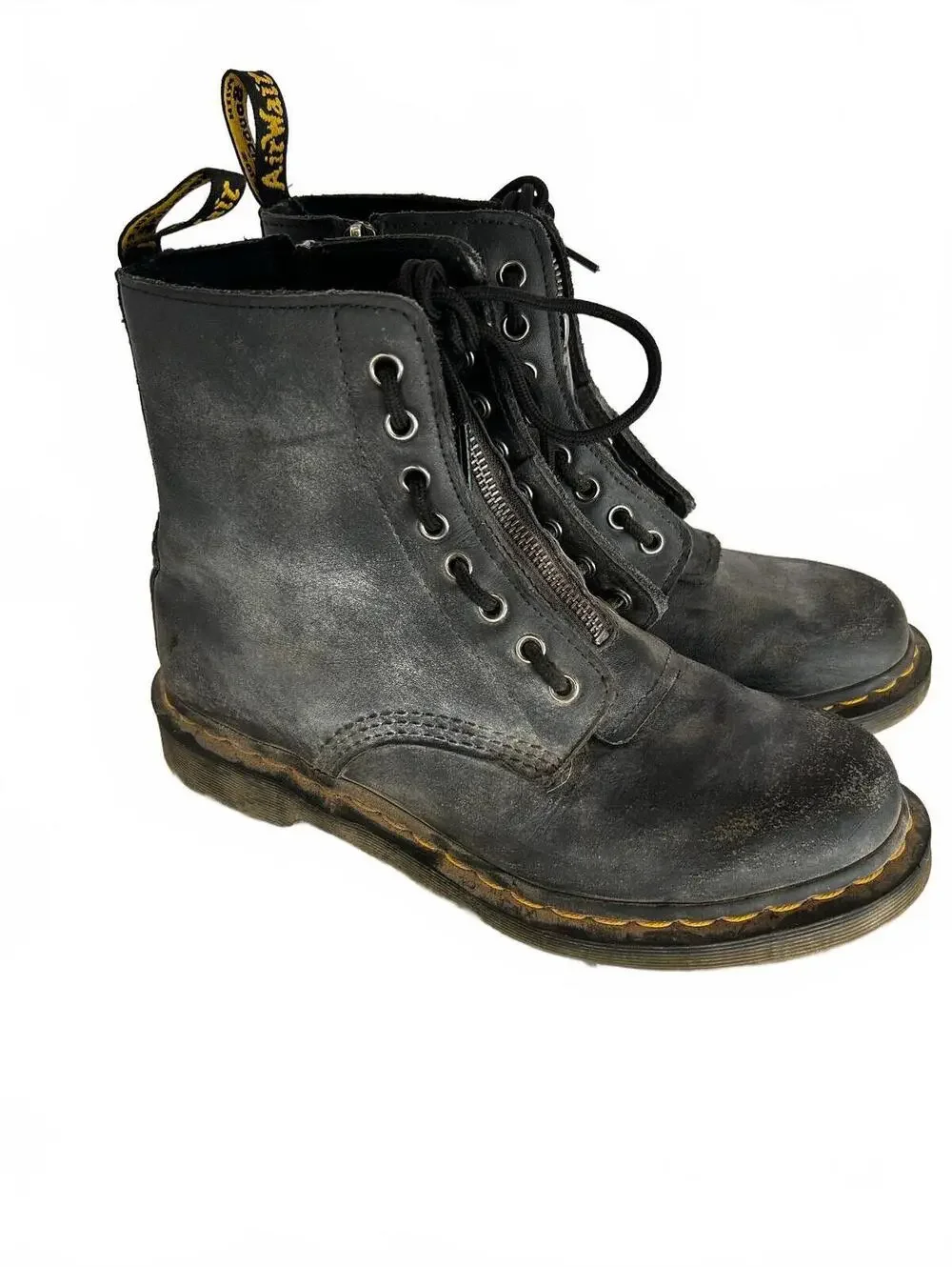 Distressed Dr. Martens Front Zip Combat Boots Men’s 9 Biker
